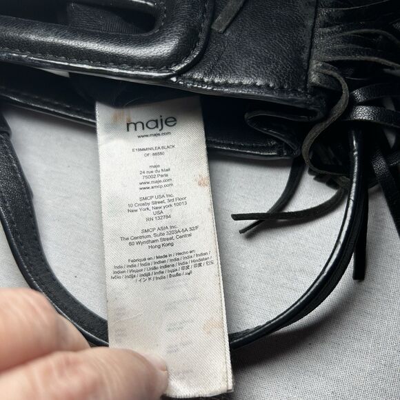 Maje black mini leather M bag with fringed trims and a detachable strap - Picture 6 of 8